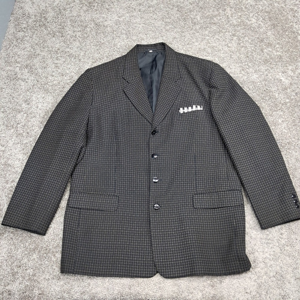 Pronti Collection by Phita Mens Grid Pattern 4-Button Blazer‎ Black Tan Size XL
